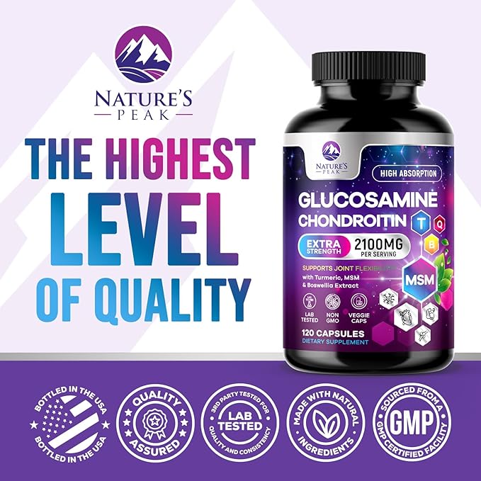 Glucosamine Chondroitin MSM Complex – Joint Supplement with Turmeric, Boswellia & Quercetin – Advanced Formula for Knee, Back, Hand & Hip Discomfort – Mobility & Flexibility Support – 120 Capsules