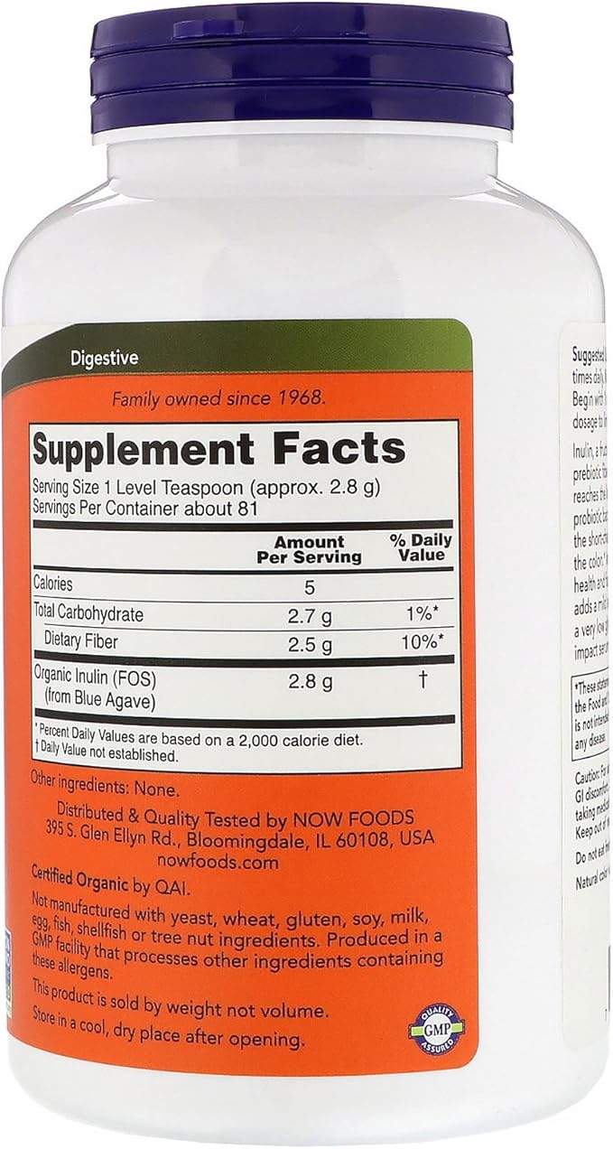 NOW Inulin Prebiotic Fos, 8-Ounces (Pack of 2)