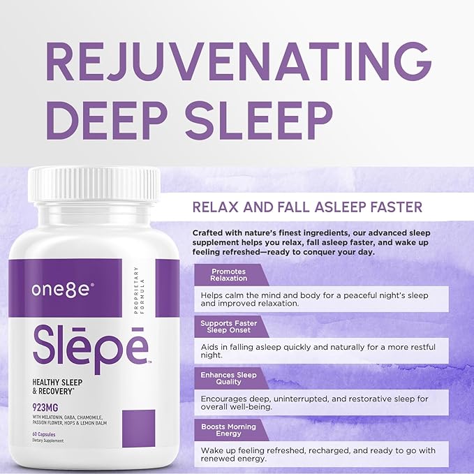 Slēpē Sleep Aid Supplement with Melatonin, GABA, Chamomile Flowers, Passion Flower, Hops, Lemon Balm - Natural Sleep Supplement for Adults for Restful Sleeping