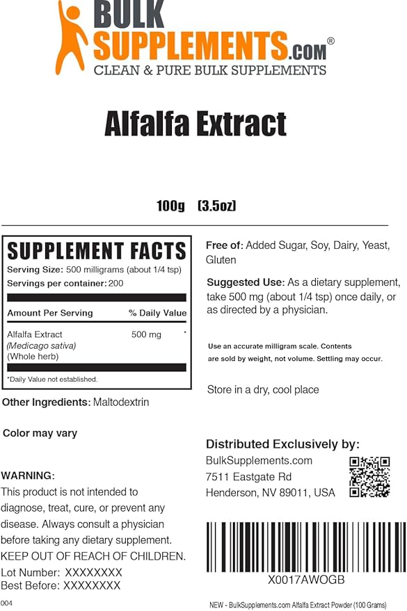 Bulksupplements Alfalfa Extract Powder (100 grams) 83 Servings
