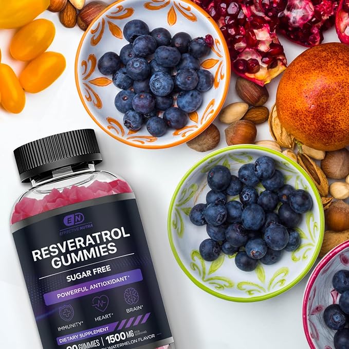 Resveratrol Gummies 1500mg | Sugar-Free Supplement for Antioxidant Support, Immunity, Heart Health, and Brain Function | 45-Day Supply, Natural Berry Flavor, Made in USA (90 Count)