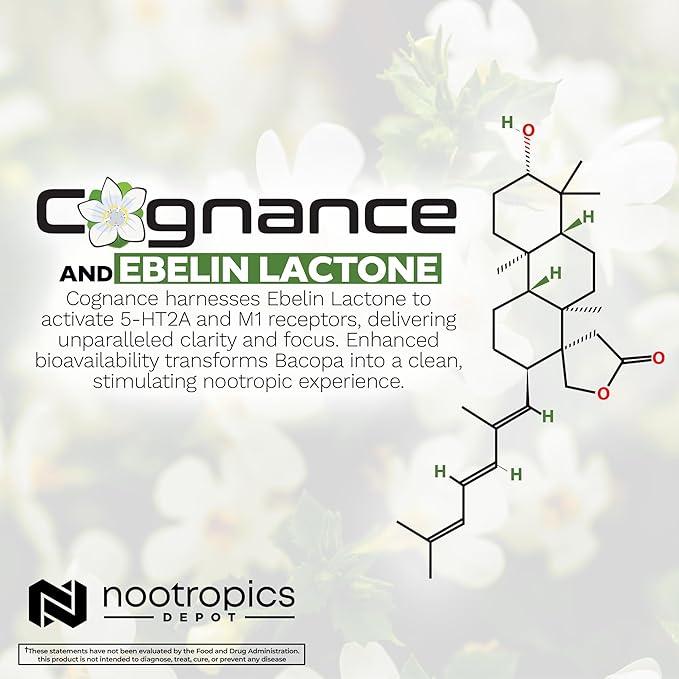 Nootropics Depot Cognance Enhanced Bacopa Capsules | 100mg | 10% Ebelin Lactone | Bacopa monnieri | Mood, Memory, & 5-HT2A Activation, 60 Count (Pack of 1)