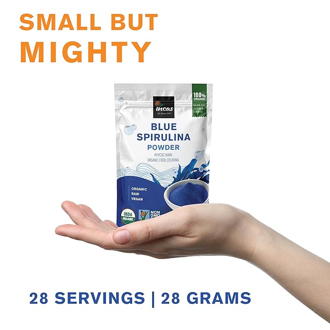 USDA Organic Blue Spirulina Powder (Phycocyanin Extract), No Fishy Smell, 100% Vegan Protein from Blue-Green Algae, 28 Servings, Natural Food Coloring for Smoothies, Baking & Drinks (1 Ounce)