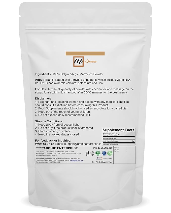 100% Natural Belgiri | 227 GMS / 0.5 LBS | Aegle Marmelos | Bael powder | Wood Apple Powder for Health Care and Beauty