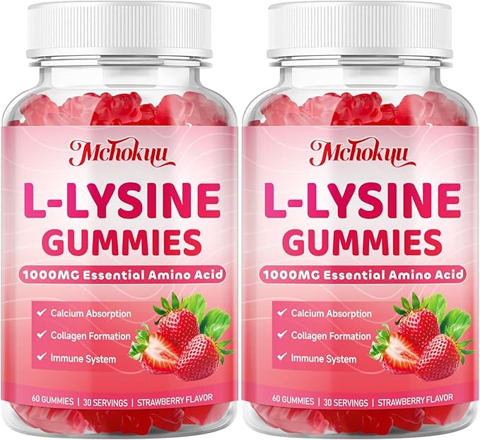 L-Lysine 1000mg Gummies, Chewable Lysine Supplement for Adults & Kids Immune Support, Essential Amino Acid, Vegetarian, Non-GMO, Sugar-Free, Gluten Free, Strawberry Flavor, 120 Counts