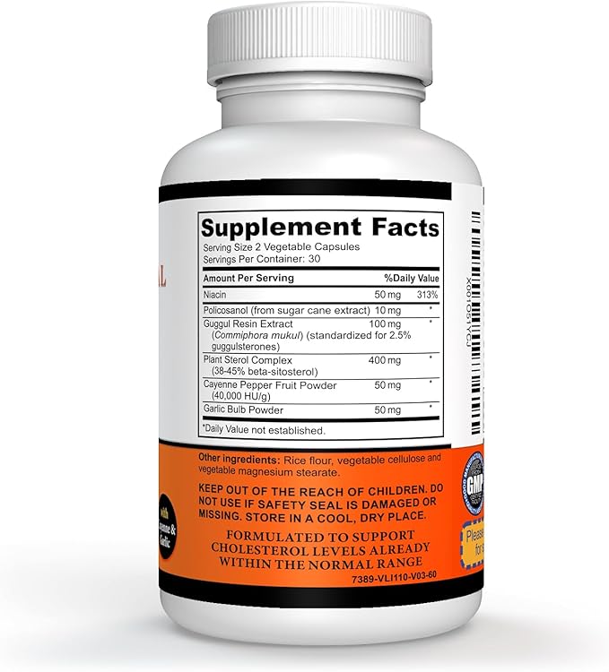 Niacin – Beta Sitosterol – Policosanol – Plant Sterols - Garlic – Cayenne Supplement Plus Super Antioxidant Supplement - Goji Berry, Acai Berry, Mangosteen, Resveratrol, Pomegranate & Noni