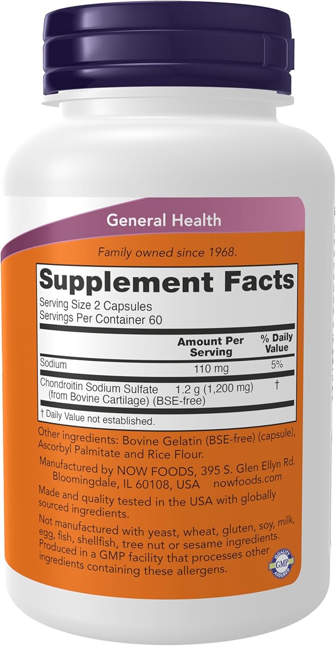 NOW Foods Supplements, Chondroitin Sulfate 600 mg (a Glycosaminoglycan), Joint Health*, 120 Capsules