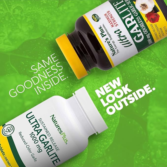 Natures Plus Ultra Garlite 1000 mg - 90 Tablets - Reduced-Odor Garlic - Nutritional Support for Free-Radical Defense & Immune Health - Sustained Release - 90 Servings