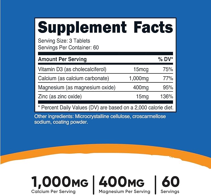 Nutricost Calcium, Magnesium & Zinc Tablets 1,415 mg, 180 Tablets - Vitamin / Mineral Blend Supplement, 60 Servings - Gluten Free, Non-GMO