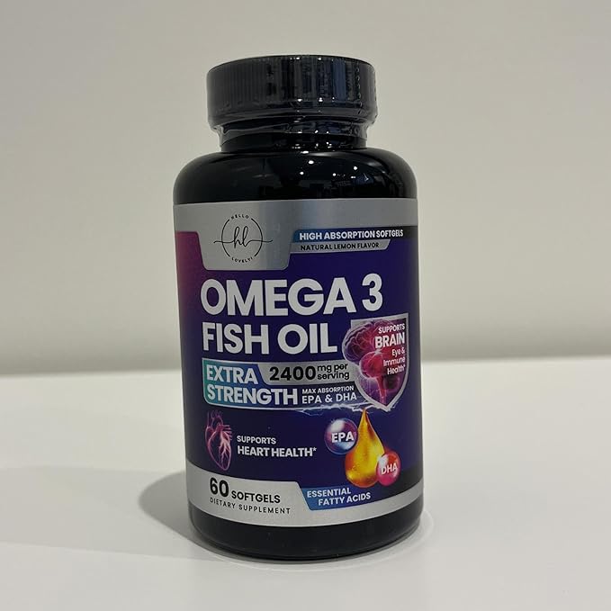 Omega 3 Fish Oil Triple Strength 2400 mg Rapid Release Softgels, Omega-3 Supplements, Natural Heart Health Brain & Joint Support - Fatty Acids with EPA & DHA - Fish Oil Supplement - 60 Softgels