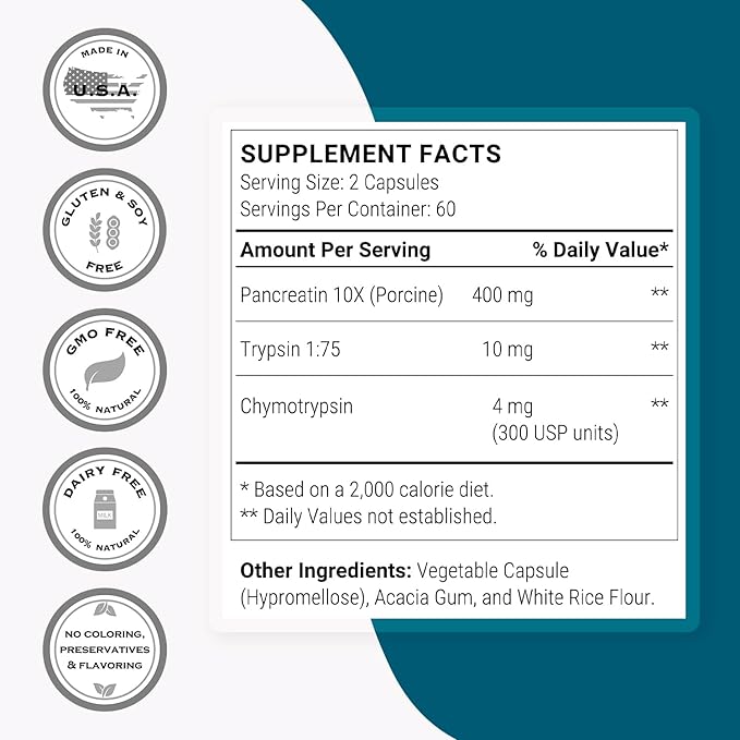 Supersmart - Pancreatin 10X (Extra Strength) - Pancreatin Digestive Enzymes Supplement - Protease, Lipase, Amylase with Trypsin | Non-GMO & Gluten Free - 120 DR Capsules