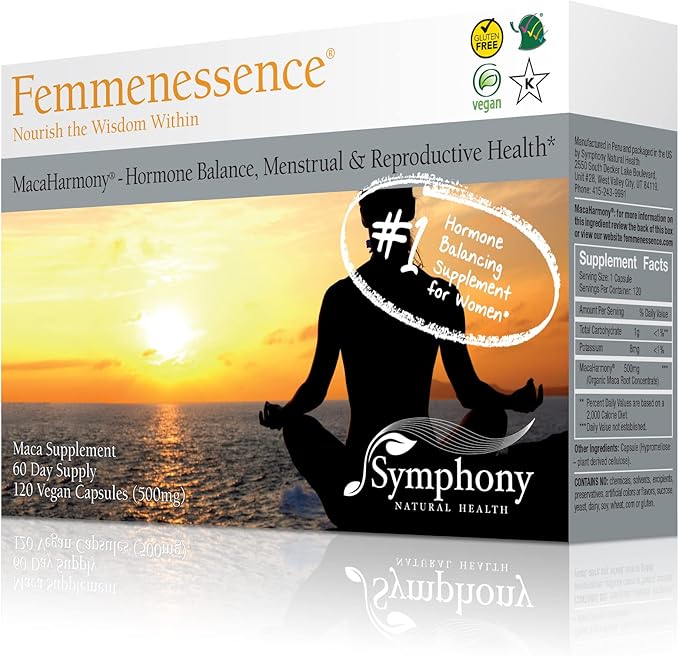 Femmenessence MacaHarmony – Scientifically Proven to Support Natural Hormone Balance for Women, Regular Menstrual Cycle, PMS, Acne, Mood, Fertility, 120 Natural Organic Maca Vegan Caps, 60-Day Supply
