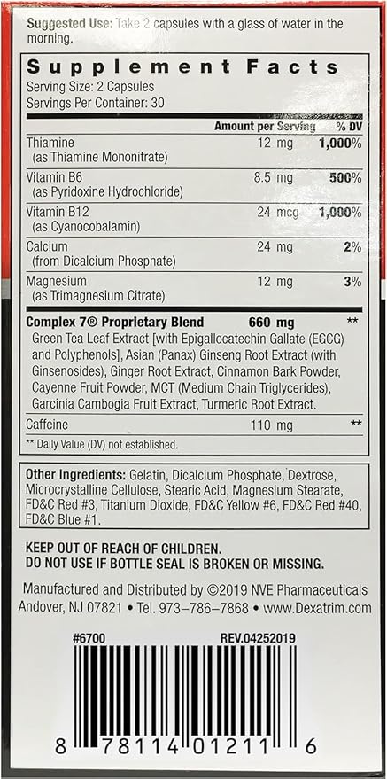 ILIOS Dexatrim Max Complex-7 | Lose Weight & Burn Fat w/Seven Healthy Ingredients Designed to Boost Energy & Reduce Hunger, Packed, 60 Capsules, 2 Pack Packaging
