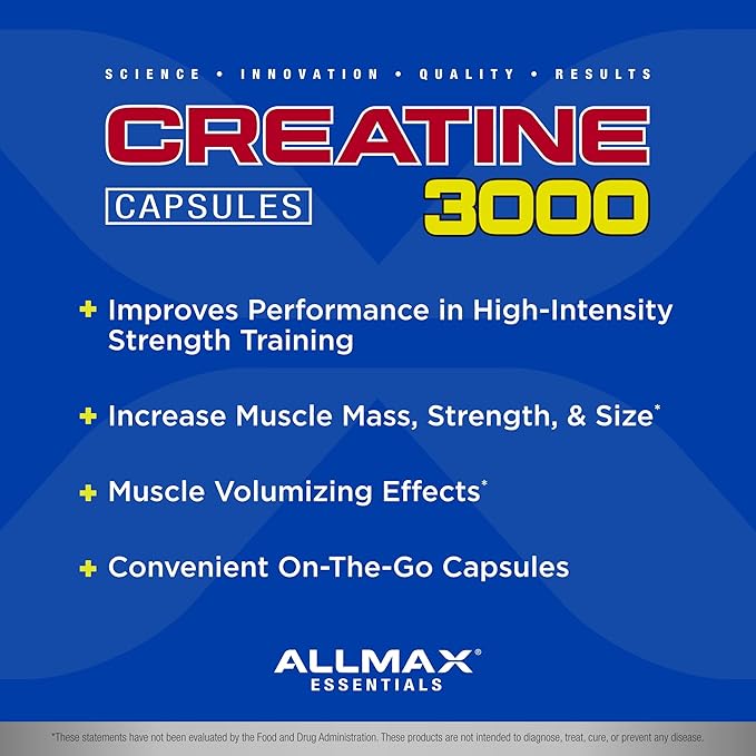 ALLMAX Nutrition - Creatine Monohydrate, Micronized Creatine Powder for Strength and Muscle Recovery, Gluten Free & Fast Absorbing, 120 Capsules