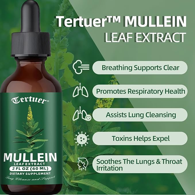 Mullein Tincture Improves Your Lung Health - Lung Cleanse - Vegan Lung Detox - Respiratory Health and Immune Support Drops - Natural Supplement Liquid Extract 2 oz.
