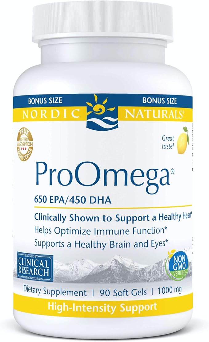 Nordic Naturals ProOmega, Lemon Flavor - 90 Soft Gels - 1280 mg Omega-3 - High-Potency Fish Oil with EPA & DHA - Promotes Brain, Eye, Heart, & Immune Health - Non-GMO - 45 Servings