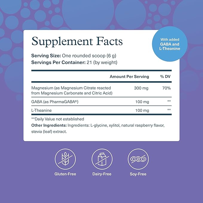 Youtheory Relax Magnesium Powder - Vegan Stress Relief Supplement with L-Theanine & GABA* - Supports Relaxation* - Dairy, Soy & Gluten Free - Berry, 4.4 oz