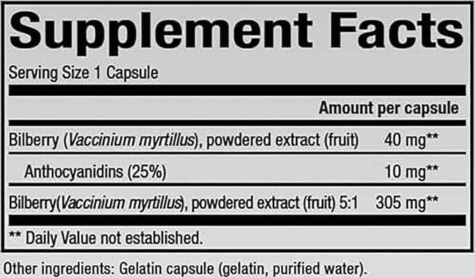 Natural Factors - HerbalFactors Bilberry, Nutritional Support for Vision, 60 Capsules