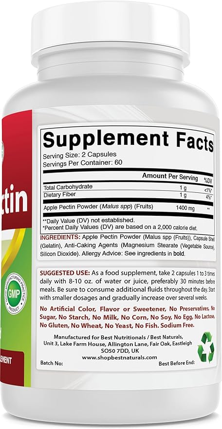 Best Naturals Apple Pectin 700 mg - Dietary Fiber - Intestinal Support - 120 Capsules (120 Count (Pack of 3))