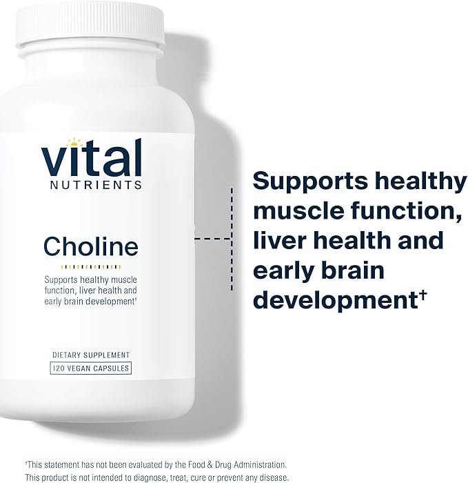 Vital Nutrients Choline 550mg | Vegan Choline Supplements | 100% RDA for Neurological Development and Health* | Gluten, Dairy, Soy Free | Non-GMO | 120 Capsules