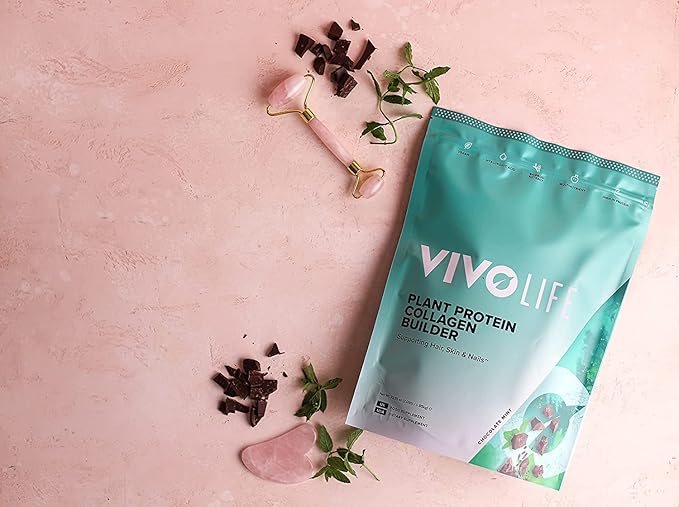 Vivo life - Plant Protein Collagen Builder with Vitamin C, Amino Acids and Hyaluronic Acid, Support Healthy Hair, Skin & Nails, Vegan (Chocolate Mint)