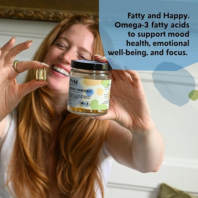 Omega-3 Supplement by PYM for Mood and Emotional Support (60 Count) | Omega-3 Fatty Acids, DHA, EPA & Vitamin E | Non-GMO, Gluten-Free, No Added Sugar
