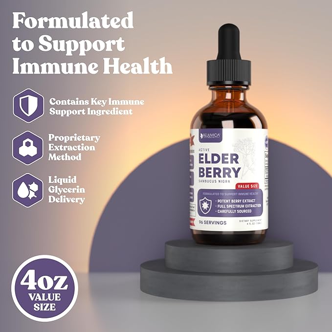 Rejuvica Health Active Elderberry - Advanced Elderberry Extract - Liquid Delivery for Better Absorption - Vegan Sugar Free Non GMO 4oz Value Size