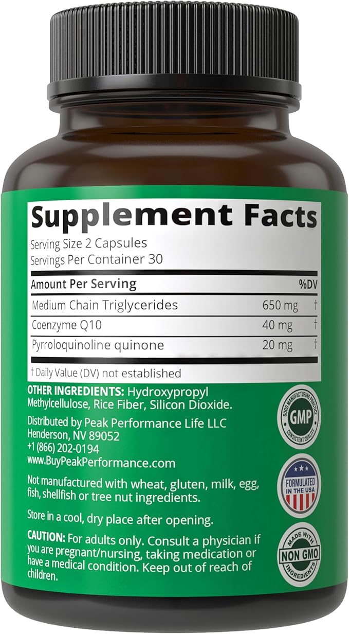 Mitochondria Maximizer with CoQ10 and Active PQQ. Best Mitochondrial Support Supplement with MCT Oil. Natural Cellular Generator for Clean, Focused Energy 60 Vegetarian Capsules