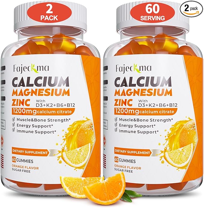 Calcium Magnesium Zinc Gummies for Adult: 1200mg Calcium Citrate with Vitamin D3 K3 - Natural Organic Sugar Free High Absorption Supplement for Women Men Kids(120Count)