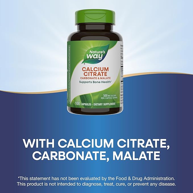 Nature's Way Calcium Citrate, Carbonate and Malate, Supports Bone Health*, 100 Capsules (Packaging May Vary)