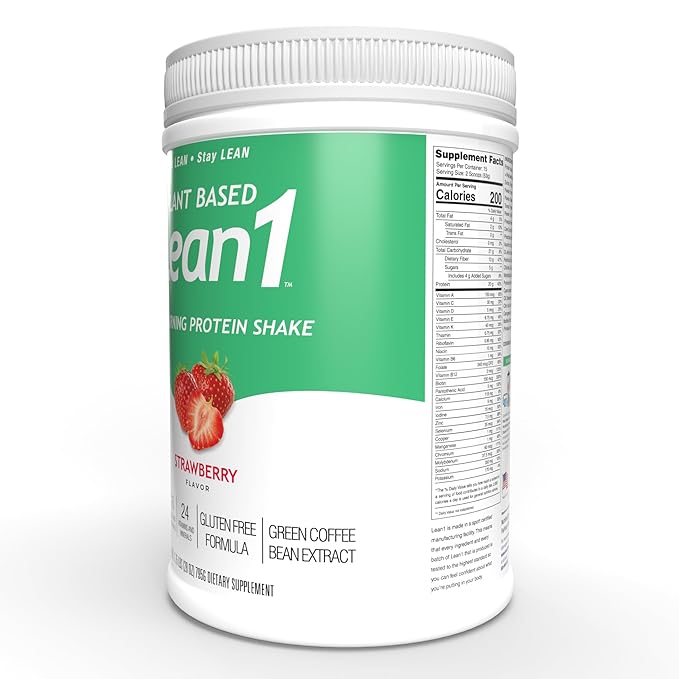 LEAN1 Nutrition53 Meal Replacement Powder for Weight Loss, Fat Burner, Appetite Control, Plant Based Strawberry (28 Ounce)