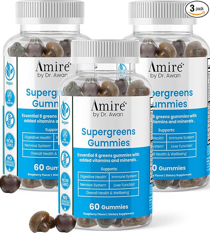 by Dr. Awan Super Greens Gummies, Fruits & Veggies Supplement, Green Superfood for Immunity, Metabolism, Liver Function & Nervous System, Essential 8 Greens, 180ct, 90-Day Supply