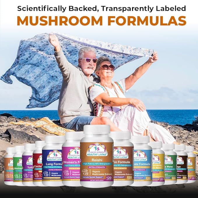 CANCER SCIENCES Reishi Wellness Mushroom Supplement Capsules, USDA Certified Organic Mushrooms Extract, Extra Strength 1,500 mg, High Potency 40% Beta-Glucans, Immune Support, Anti-aging, 120 Capsules