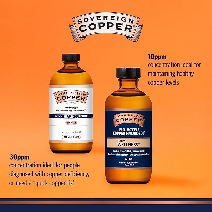 Sovereign Copper Pro-Strength Copper-Hydrosol, Bio-Active Liquid Copper Supplements for 4-in-1 Health Support, 2 fl oz
