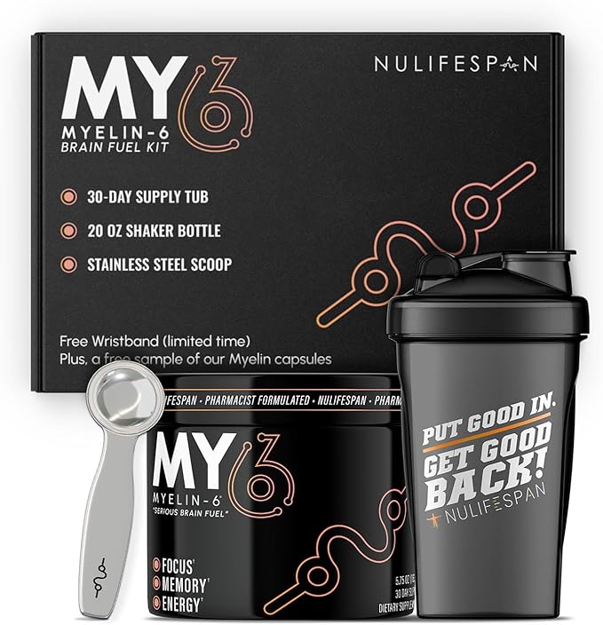 Myelin-6 Drink Mix - Focus Supplement & Brain Health with AlphaSize, L-Theanine, Teacrine, Memory & Cognitive Function Support, 30-Day, with Shaker Bottle & Stainless Steel Scoop