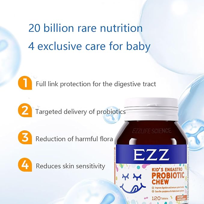 Kid's Engastro Probiotic Chew, Promotes Digestion and Absorption, Protecting The Intestinal Tract, Daily Children's Gut Health, and Immune Support Supplement 120 Tablet