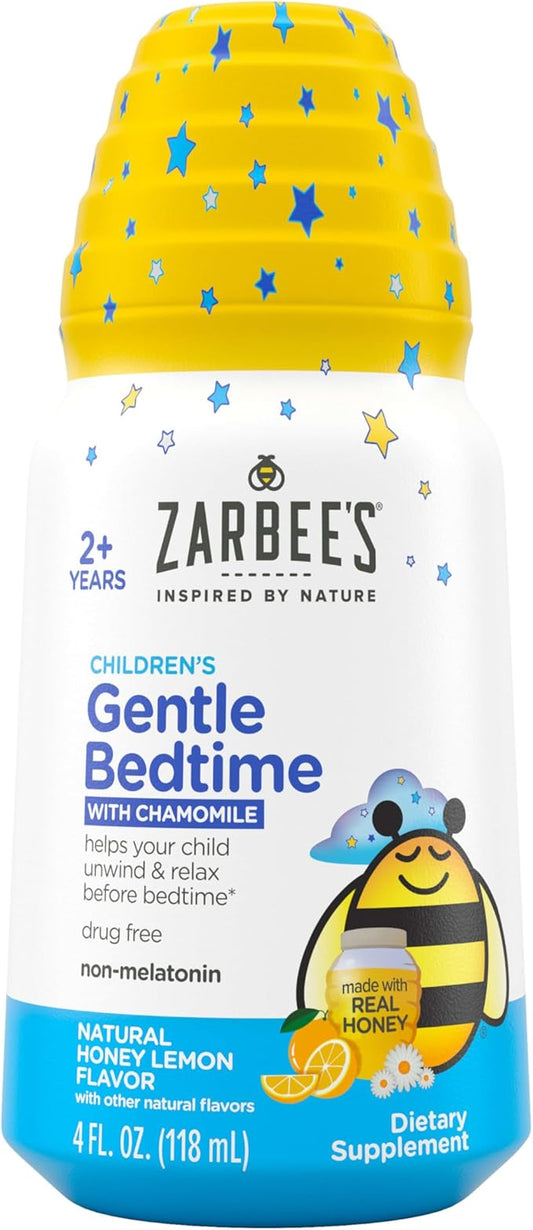 Zarbee's Gentle Bedtime Liquid for Kids - Melatonin-Free Blend of Natural Honey, Lemon, and Chamomile Helps Children Unwind and Relax to Prepare for Sleep, 4oz
