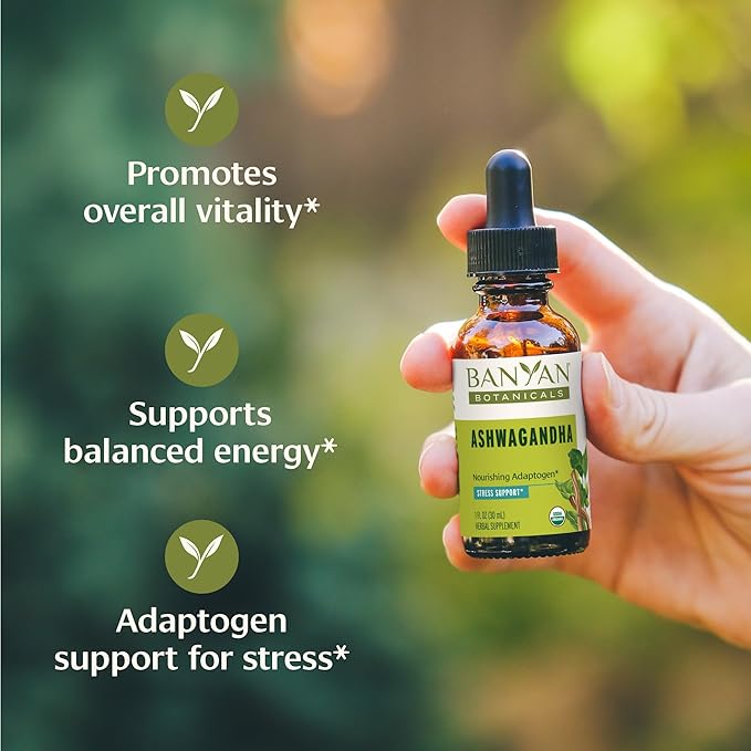 Banyan Botanicals Organic Ashwagandha Liquid Extract – Fast-Acting Herbal Ashwagandha Drops – for Balanced Energy and Calm* – 1 fl oz – Non GMO Sustainably Sourced Vegan