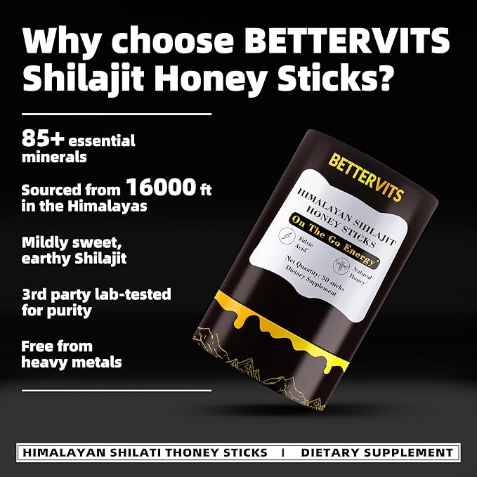 Shilajit Honey Sticks- 30 Sticks Himalayan Shilajit Honey Sticks Organic Honey & Saffron for Energy,Strength & Cognitive Support for Men & Women