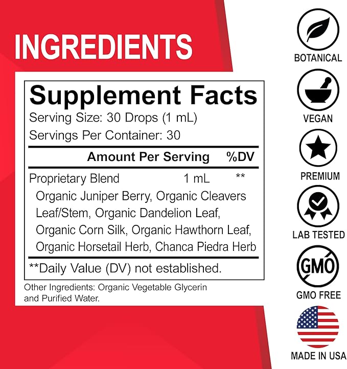 Kidney Cleanse Detox Support Supplement & Bladder Health Drops - Organic Kidney Bladder Supplements Drops & Pills Juniper Berry Cleavers Dandelion Cranberry - Kidneys Renal & Urinary Tract Supplements