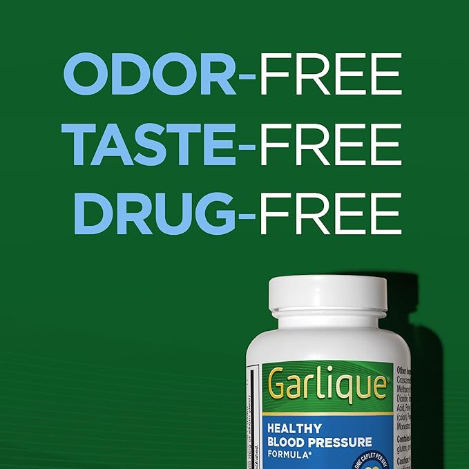 Garlique Garlic Extract Supplement, Healthy Blood Pressure Formula, Odorless & Vegan, 60 Caplets