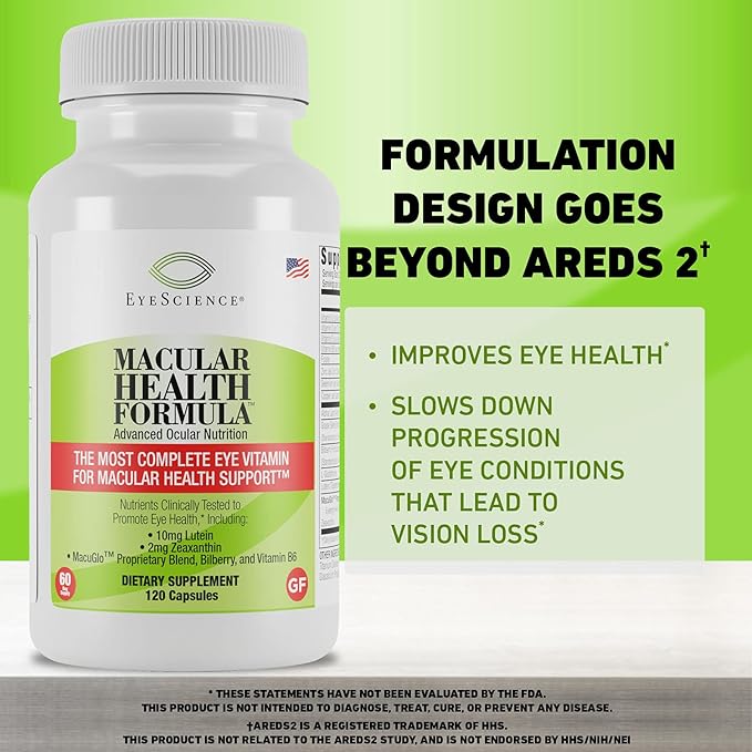 Macular Health Beyond AREDS2 Formula, Advanced Ocular Vitamin - Containing Lutein, Zeaxanthin, Bilberry, and Vitamins C, D, E, and B6 (60 Day Supply)