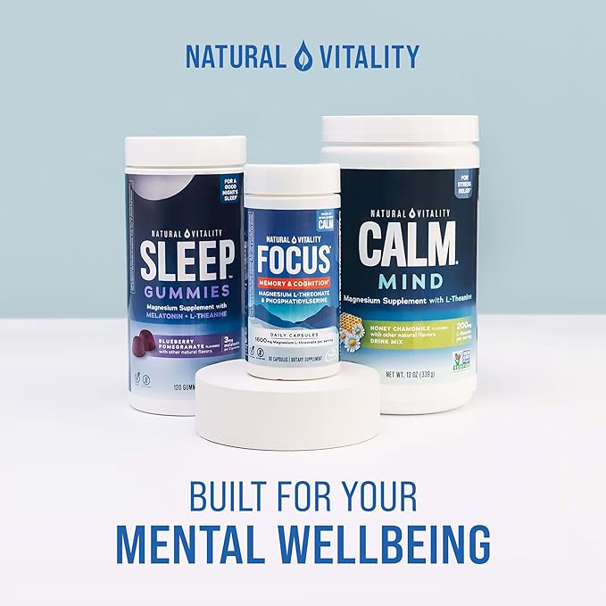 Natural Vitality Focus, Magnesium L-Threonate and Phosphatidylserine Nootropic Brain Supplements for Memory, Focus, and Cognition, Gluten Free, Vegetarian, 60 Capsules