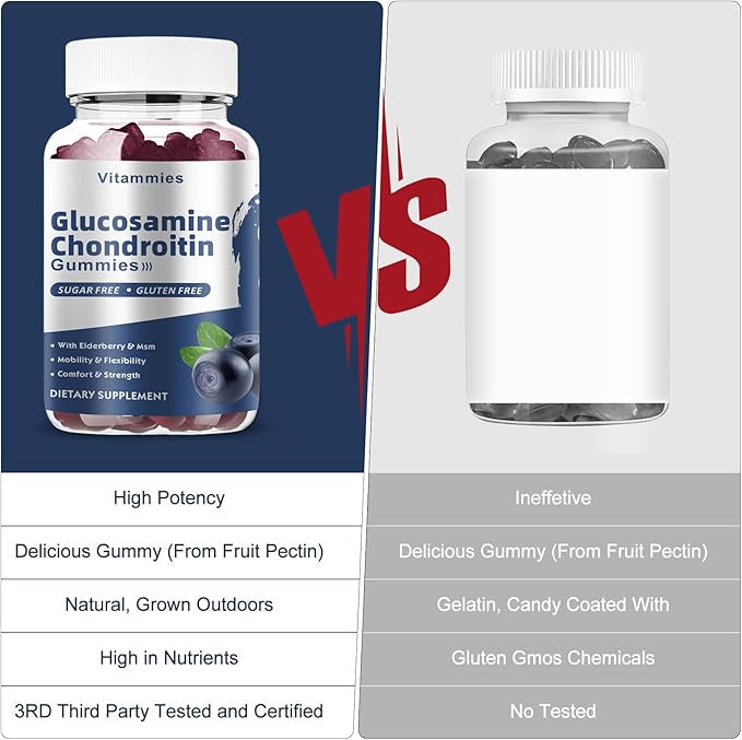 Glucosamine Chondroitin Gummies with MSM & Elderberry Extra Strength - Joint Support, Antioxidant Immune Support Supplement for Adults, Men & Women - 60 Blueberry Gummies