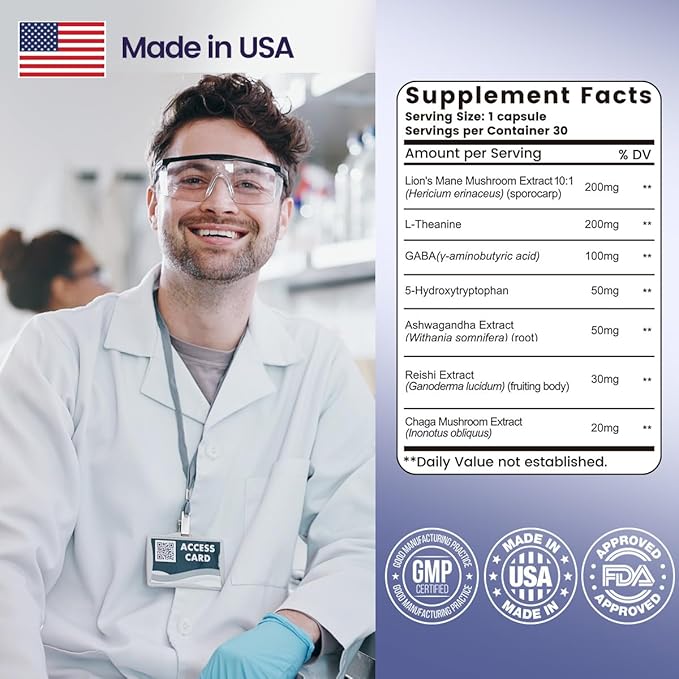 Lions Mane Mushroom Supplement Modern Mushrooms Capsules, Mushroom Supplement with Lions Mane, L-Theanine, & Ashwagandha Extract to Support Energy, Focus, Immunity, & Digestion - 90 Caps