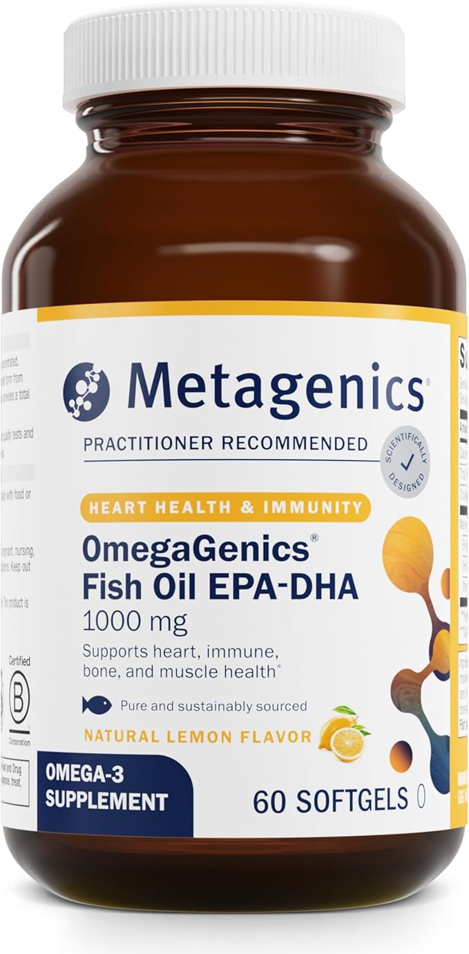 Metagenics OmegaGenics Fish Oil EPA-DHA 1000 mg - High Potency - Omega-3 Fish Oil Supplement - for Heart Health, Musculoskeletal Health & Immune System Health* - with DHA & EPA - 60 Softgels