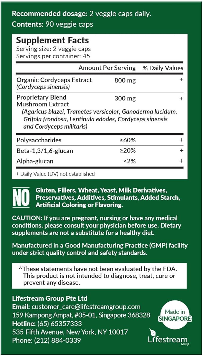 LABO Nutrition Bioactive Organic Cordyceps Ultra – 8 Mushroom Extract Supplement, Cordyceps, Reishi, Turkey Tail, Maitake, Agaricus blazei, Shiitake, for Immunity, Energy, Stamina, No Fillers