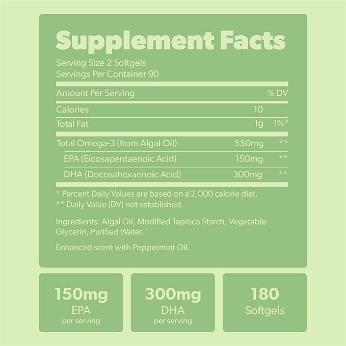 Vegan Omega 3 180 Softgels & Algae Calcium Bundle - Plant Based DHA & EPA Fatty Acids, Calcium Supplement from Red Algae with Vitamin K2 & D3, Magnesium, Zinc, Boron, Mineral Complex
