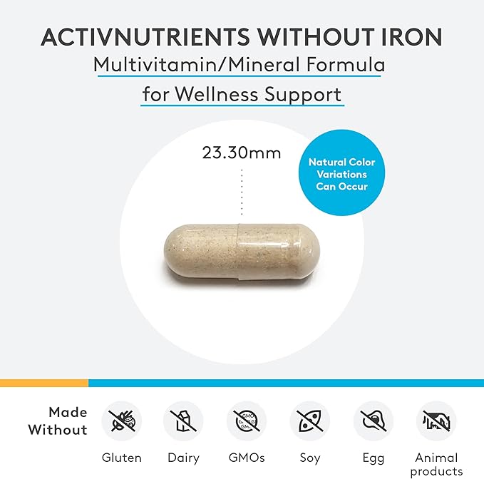 XYMOGEN ActivNutrients Without Iron - Multivitamin Multimineral for Wellness, Immune, Energy and Mood Support - Chelated Minerals + Active B Vitamins with Folate (120 Capsules)