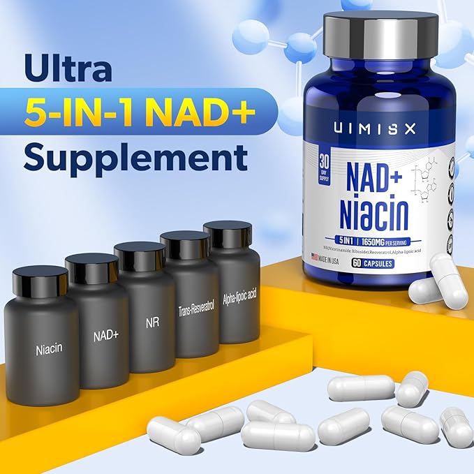 NAD+ Supplement 1000mg & Niacin(Vitamin B3) 500mg, Nad Plus Boosting Supplement for Woman and Man, Nicotinamide Riboside (NR) Supports Anti-Aging, Energy, Brain, Muscle, Non-GMO, Gluten-Free,74